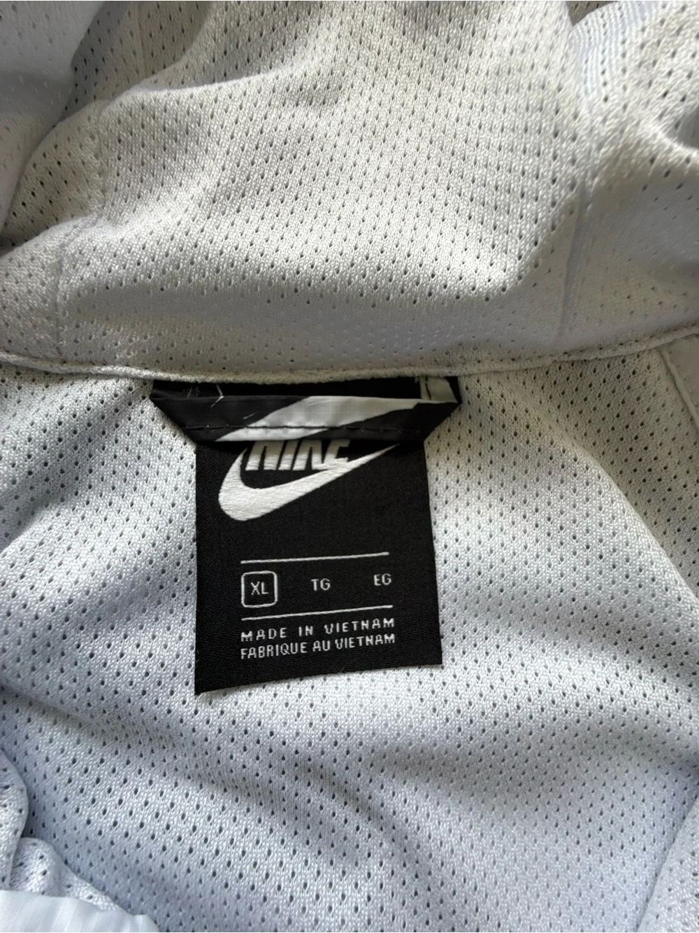 Nike XL Black White Swoosh Print Hooded Windbreaker Jacket